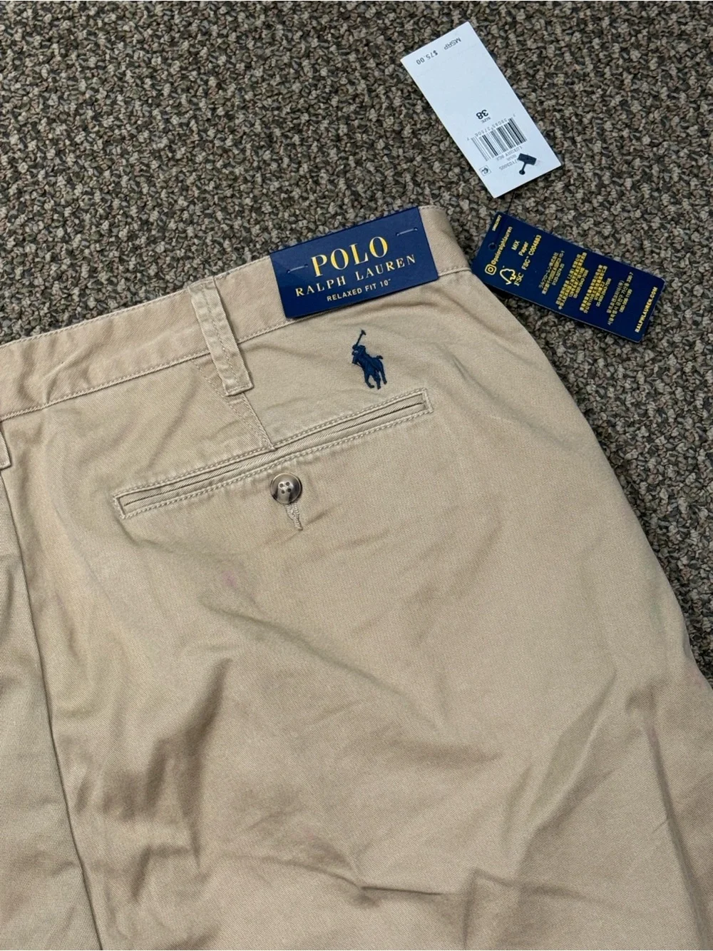 NWT Polo Ralph Lauren Relaxed Fit 10” Khaki Chino Shorts 38